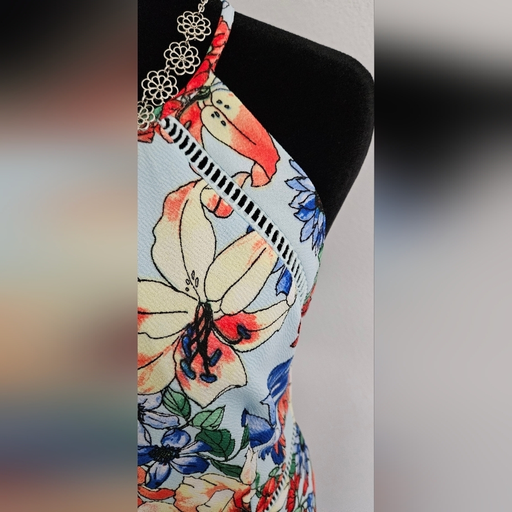Premier Amour Floral Halter Midi Dress Size 4 Lace Trim Bodycon - Picture 7 of 8